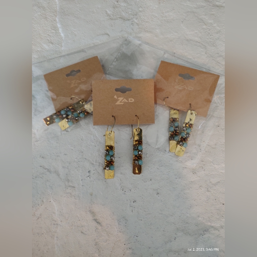 Zad Gold Bar Wire Bead Wrapped Earrings - Picture 2 of 2